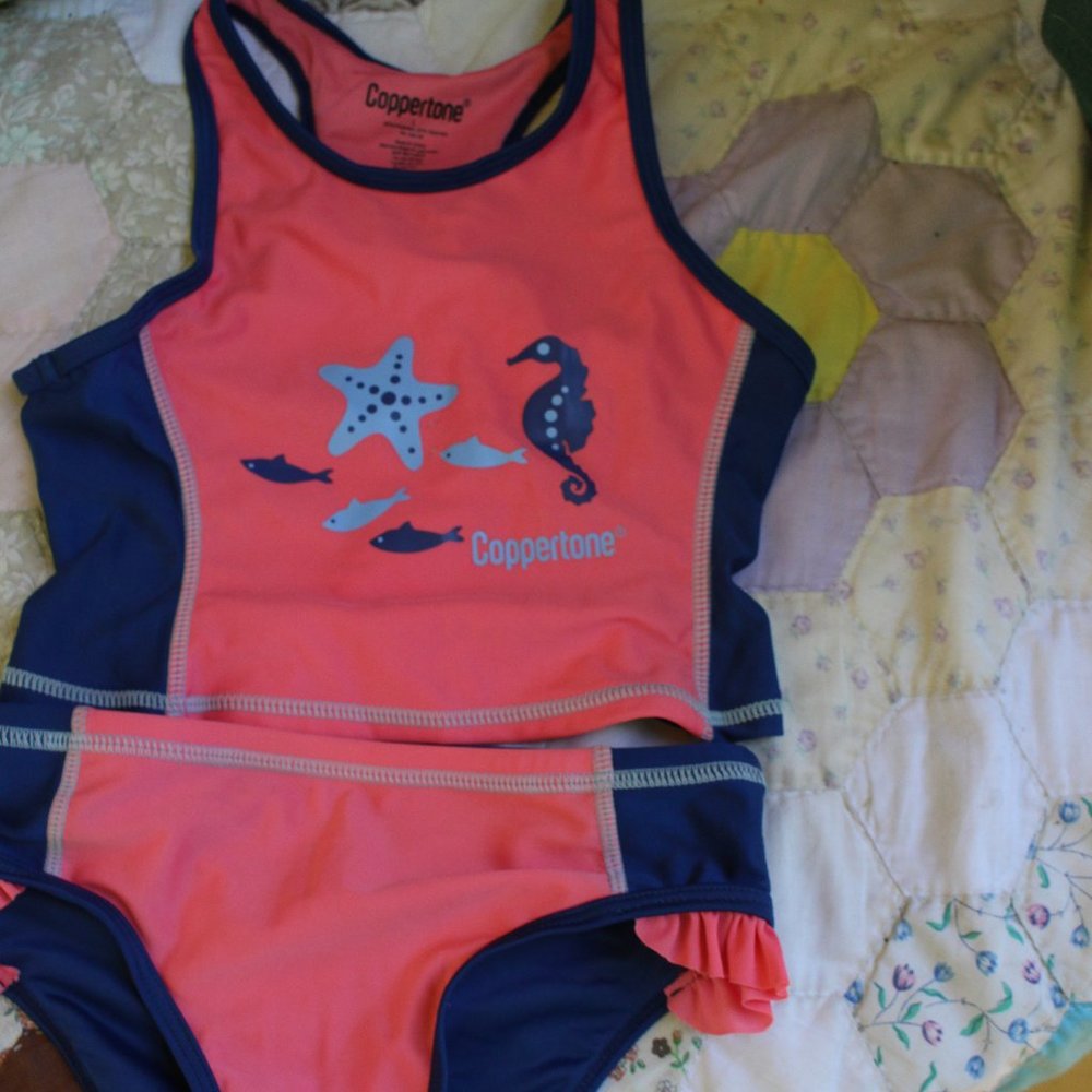 Coppertone Toddler's 2 Piece Bathing Suit Toddler Sz L Cute